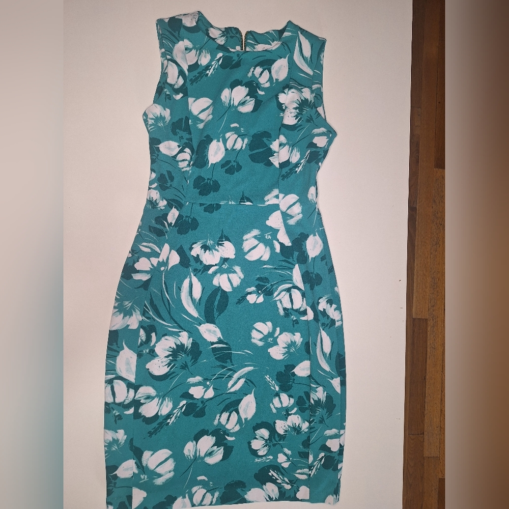 Calvin Klein Teal and White Floral Midi Dress